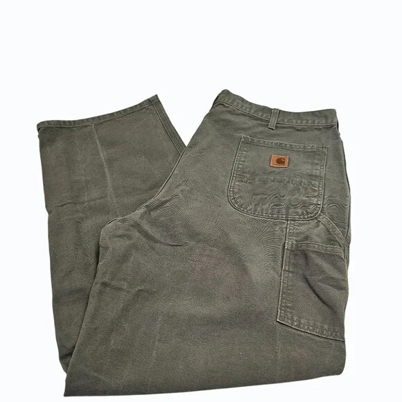 Vtg Carhartt Pants Mens 42x31.5 Olive Green B11 Duck Carpenter Work USA 90s - Picture 14 of 16